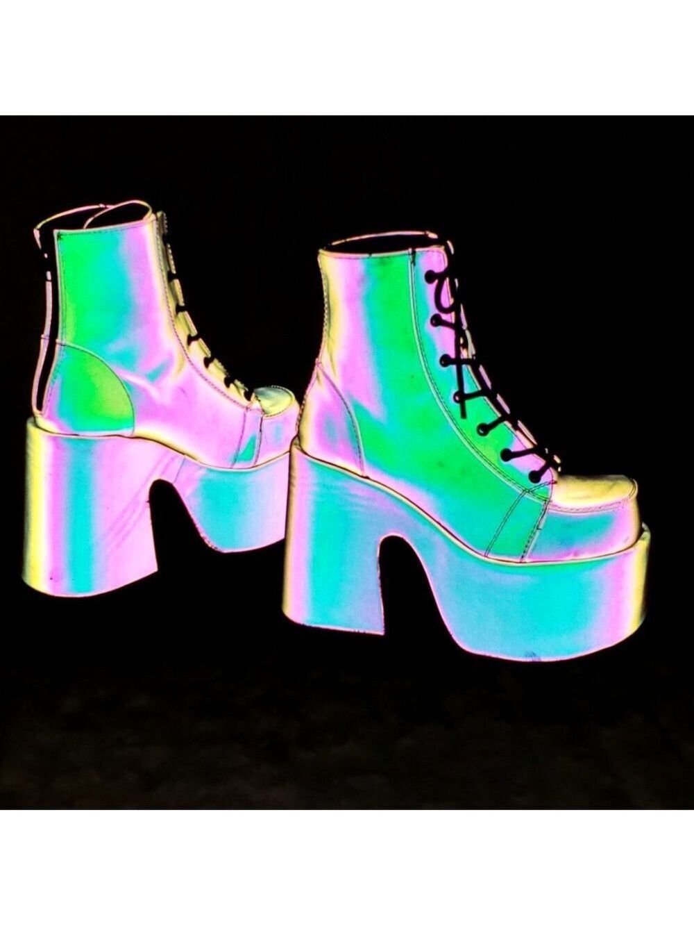 Camel Purple Green Reflective Rave Royalty Festival Platform Ankle Boots - Picture 10 of 15